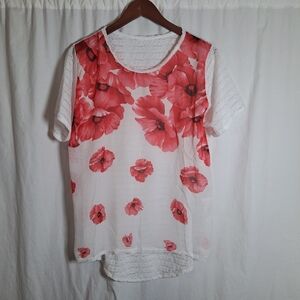 First Choice Floral Red and White Women's Top Pink